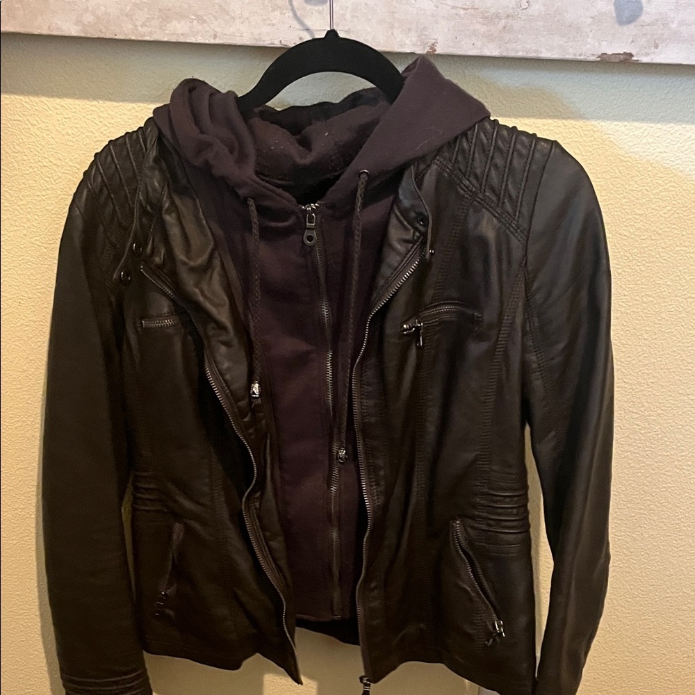 By Johnny Dark Brown Faux Leather Bomber Jacket
